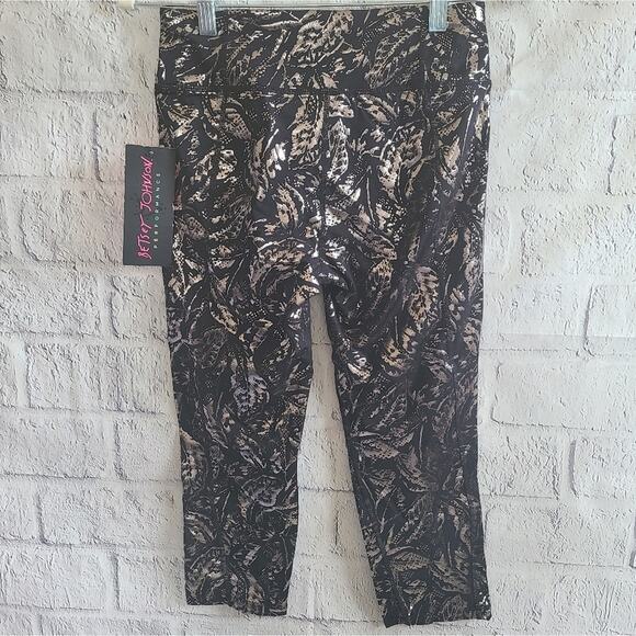 Betsey Johnson  Black And Silver Foil Print Capri Leggings NWT Small - Picture 2 of 10